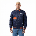 NFL DENVER BRONCOS OLD ENGLISH MEN'S RIB SATIN JACKET (MIDNIGHT NAVY/ORANGE/MIDNIGHT NAVY)
