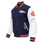 NFL DENVER BRONCOS OLD ENGLISH MEN'S RIB WOOL VARSITY JACKET (MIDNIGHT NAVY/ORANGE/MIDNIGHT NAVY)