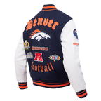 NFL DENVER BRONCOS OLD ENGLISH MEN'S RIB WOOL VARSITY JACKET (MIDNIGHT NAVY/ORANGE/MIDNIGHT NAVY)