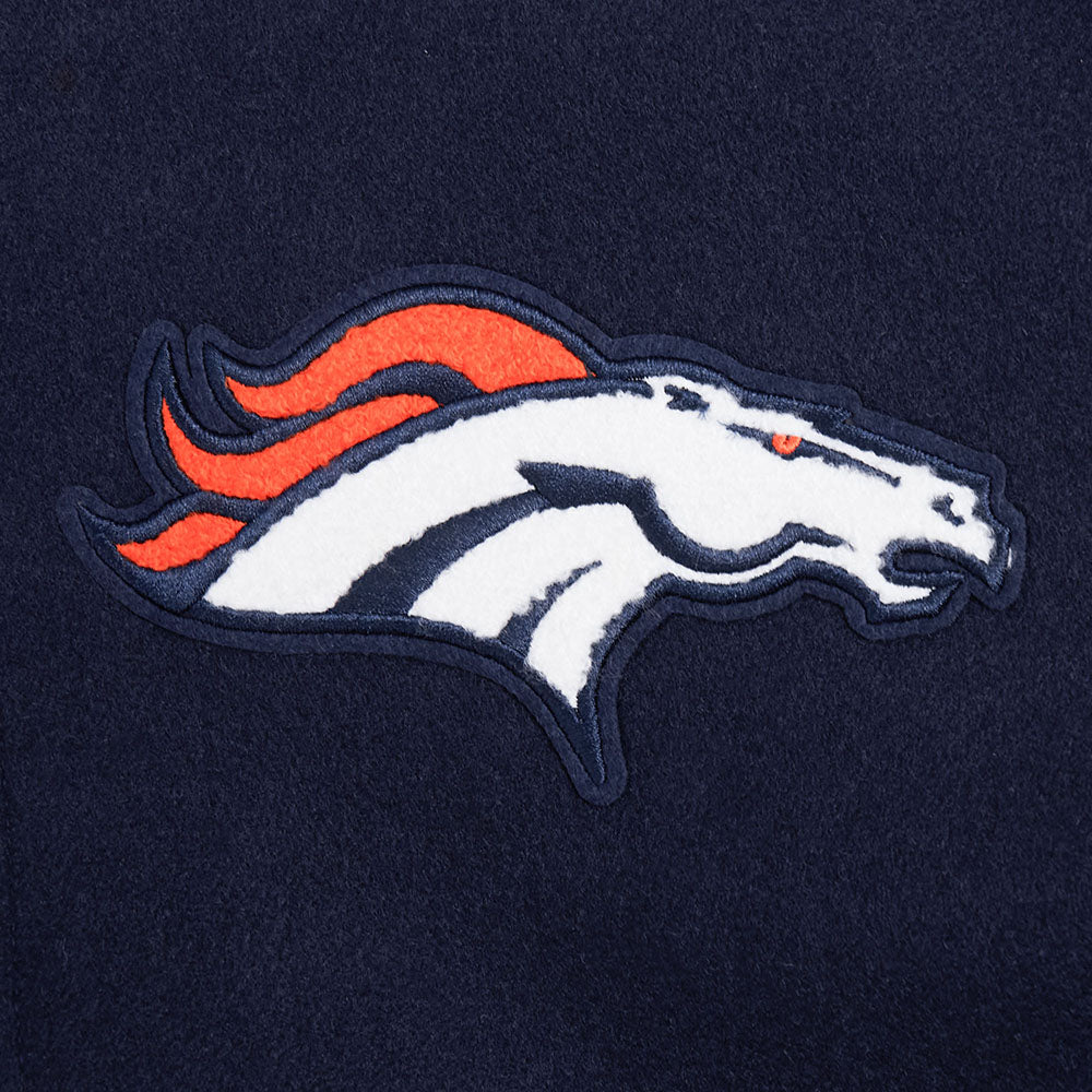 NFL DENVER BRONCOS OLD ENGLISH MEN'S RIB WOOL VARSITY JACKET (MIDNIGHT NAVY/ORANGE/MIDNIGHT NAVY)