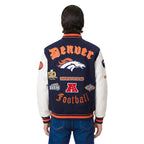 NFL DENVER BRONCOS OLD ENGLISH MEN'S RIB WOOL VARSITY JACKET (MIDNIGHT NAVY/ORANGE/MIDNIGHT NAVY)