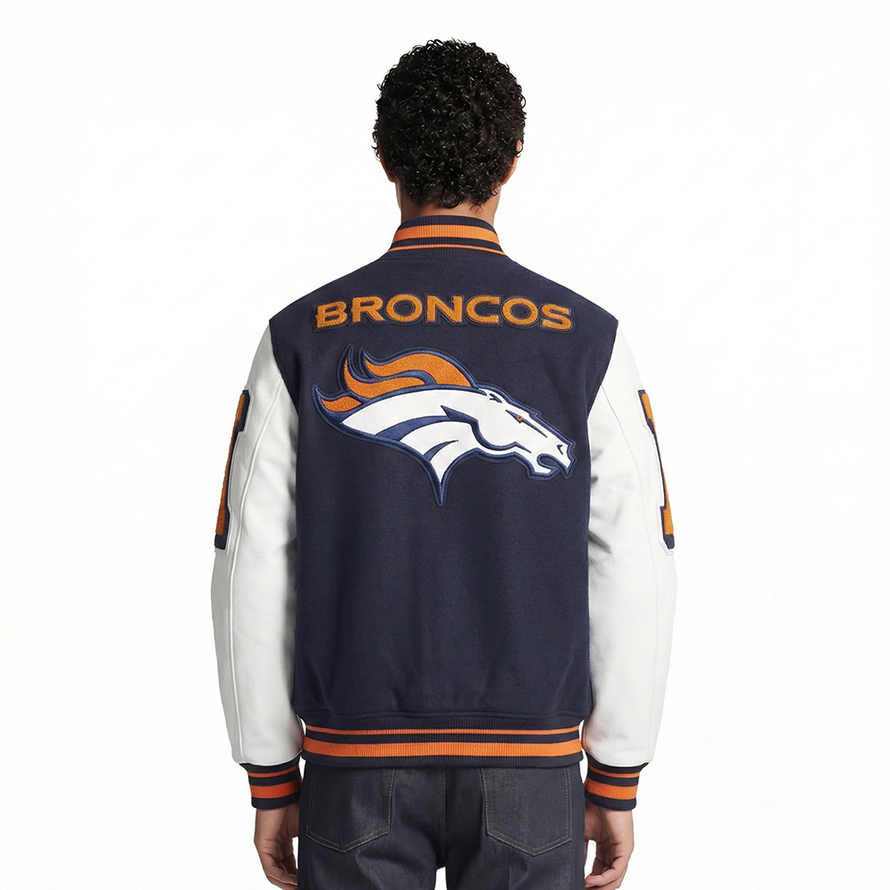 NFL DENVER BRONCOS MASH UP MEN'S RIB WOOL VARSITY JACKET (MIDNIGHT NAVY/ORANGE/MIDNIGHT NAVY)