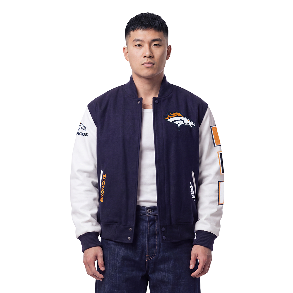 NFL DENVER BRONCOS CLASSIC CHENILLE MANTEAU POUR HOMME (MARINE MINUIT/BLANC)