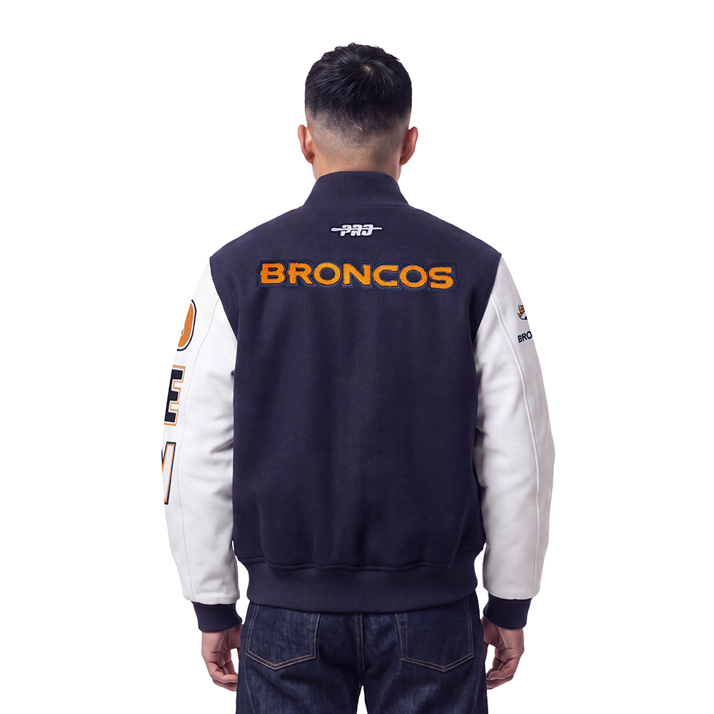 NFL DENVER BRONCOS CLASSIC CHENILLE MANTEAU POUR HOMME (MARINE MINUIT/BLANC)