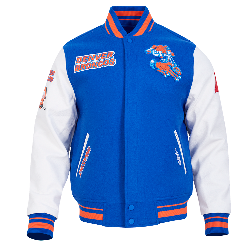NFL DENVER BRONCOS RETRO CLASSIC MEN'S RIB WOOL VARSITY JACKET (ROYAL BLUE/ORANGE)