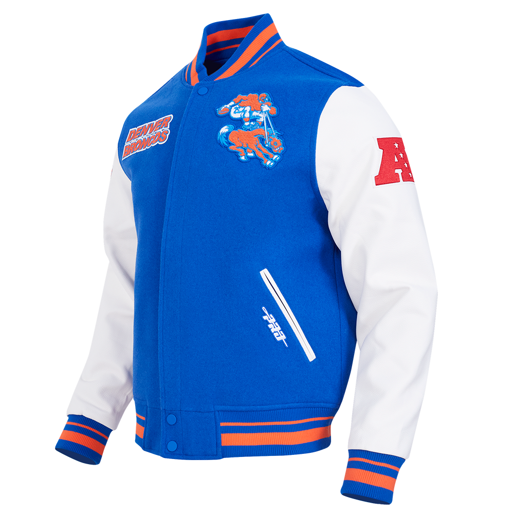 NFL DENVER BRONCOS RETRO CLASSIC MEN'S RIB WOOL VARSITY JACKET (ROYAL BLUE/ORANGE)