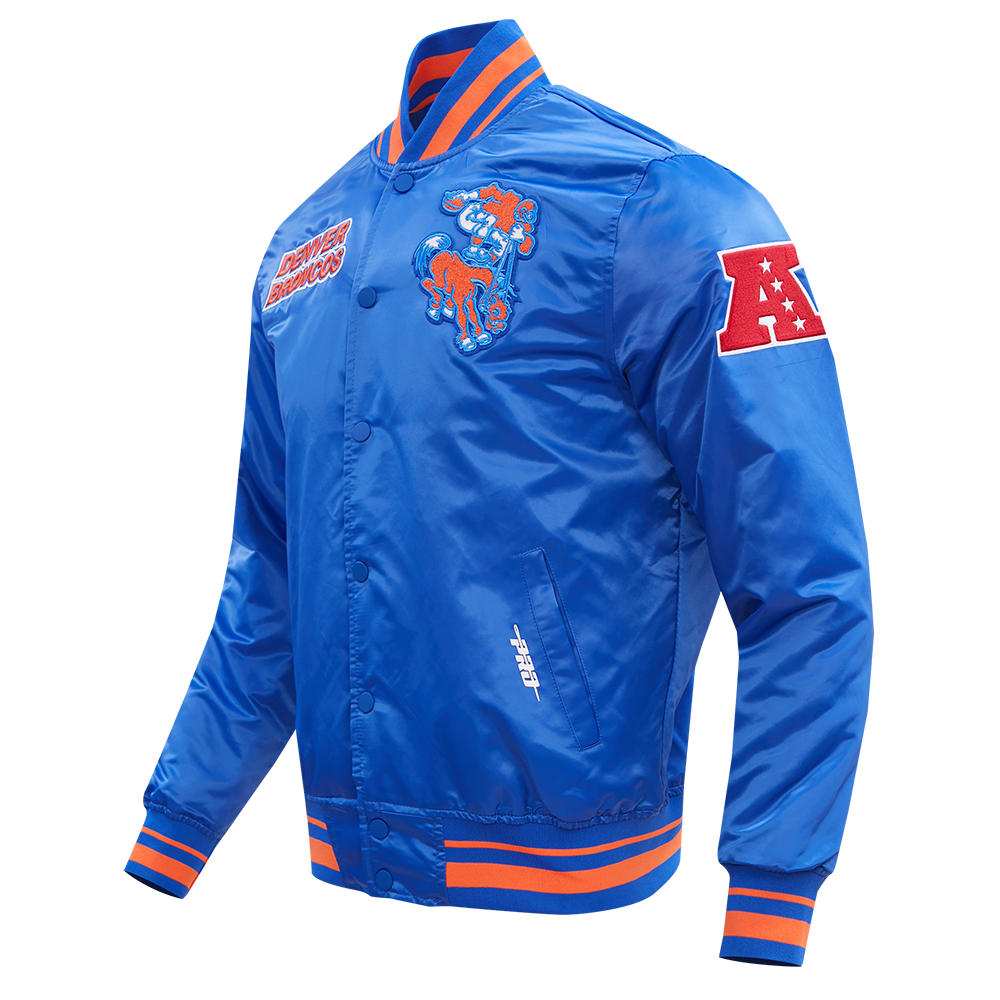 NFL DENVER BRONCOS RETRO CLASSIC MEN'S RIB SATIN JACKET (ROYAL BLUE/ORANGE)