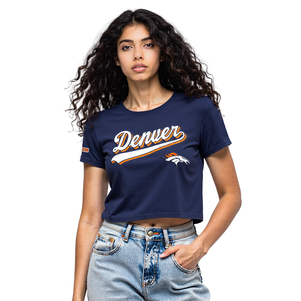 NFL DENVER BRONCOS SCRIPT TAIL WOMEN'S SJ BOXY TEE (MIDNIGHT NAVY)
