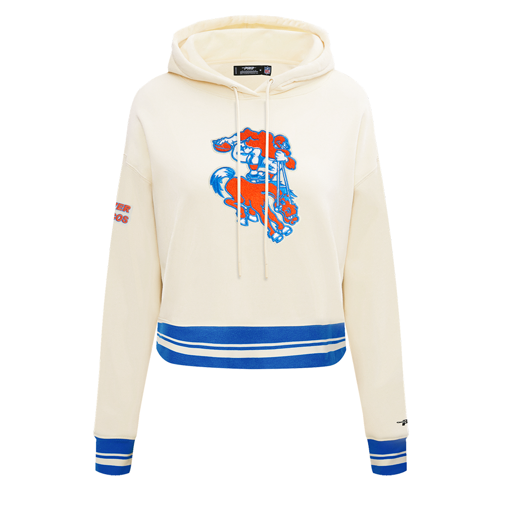NFL DENVER BRONCOS RETRO CLASSIC CHANDAIL À CAPUCHON COURT POUR FEMME (COQUILLE D'ŒUF/BLEU ROYAL)