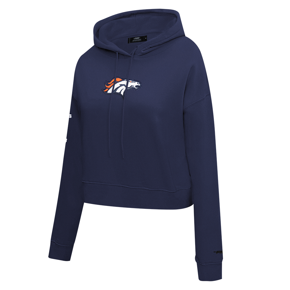 NFL DENVER BRONCOS CLASSIC WOMEN'S FLEECE CROPPED PULLOVER HOODIE (MIDNIGHT NAVY)