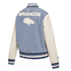 NFL DENVER BRONCOS VARSITY BLUES WOMEN'S DENIM VARSITY JACKET (DENIM/LINEN)