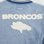 NFL DENVER BRONCOS VARSITY BLUES WOMEN'S DENIM VARSITY JACKET (DENIM/LINEN)
