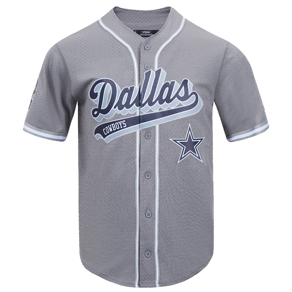 NFL DALLAS COWBOYS SCRIPT TAIL MEN'S MESH BUTTON DOWN SHIRT (GRAY)