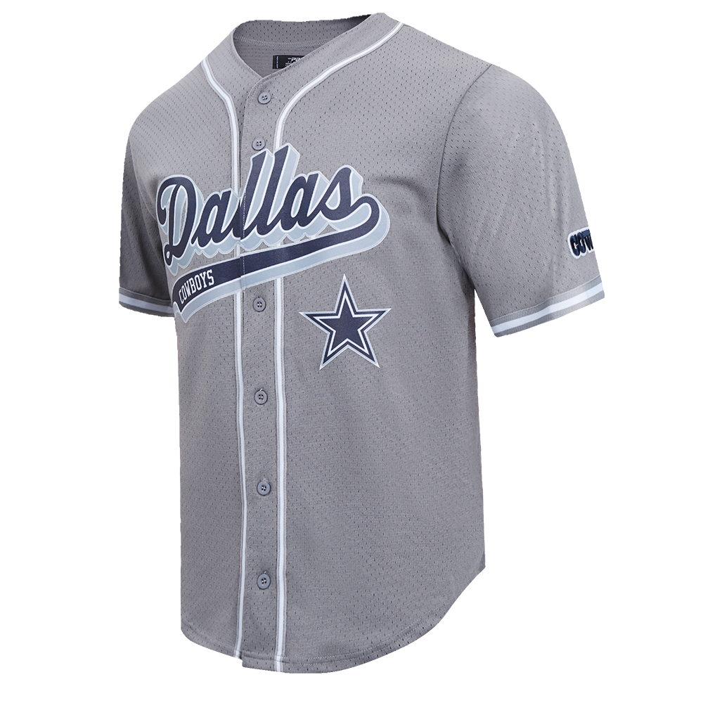 NFL DALLAS COWBOYS SCRIPT TAIL MEN'S MESH BUTTON DOWN SHIRT (GRAY)