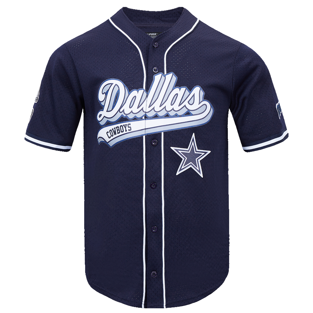 NFL DALLAS COWBOYS SCRIPT TAIL MEN'S MESH BUTTON DOWN SHIRT (MIDNIGHT NAVY)