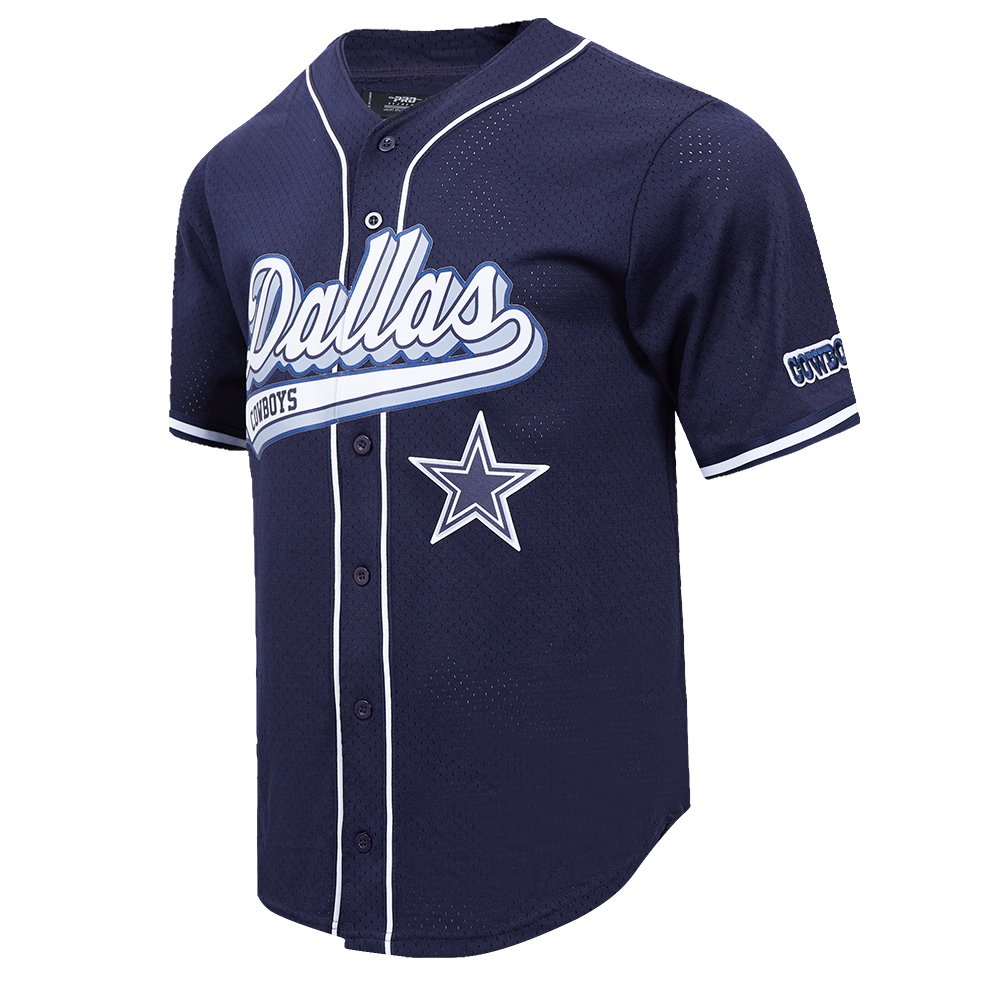 NFL DALLAS COWBOYS SCRIPT TAIL MEN'S MESH BUTTON DOWN SHIRT (MIDNIGHT NAVY)