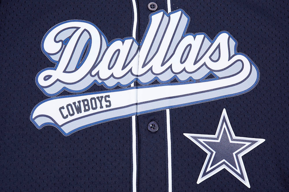 NFL DALLAS COWBOYS SCRIPT TAIL MEN'S MESH BUTTON DOWN SHIRT (MIDNIGHT NAVY)