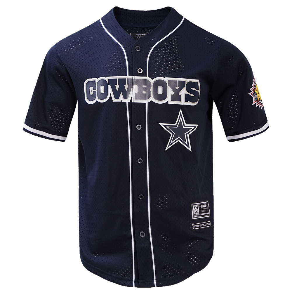 NFL DALLAS COWBOYS LOGO CLASSIC MEN'S MESH BUTTON DOWN JERSEY (MIDNIGHT NAVY)
