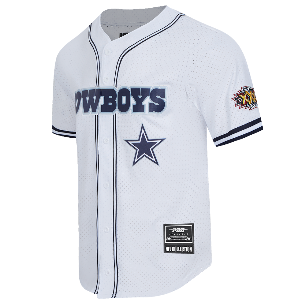 NFL DALLAS COWBOYS CLASSIC MESH CHEMISE BOUTONNÉE À LOGO POUR HOMME (BLANC/MARINE MINUIT)
