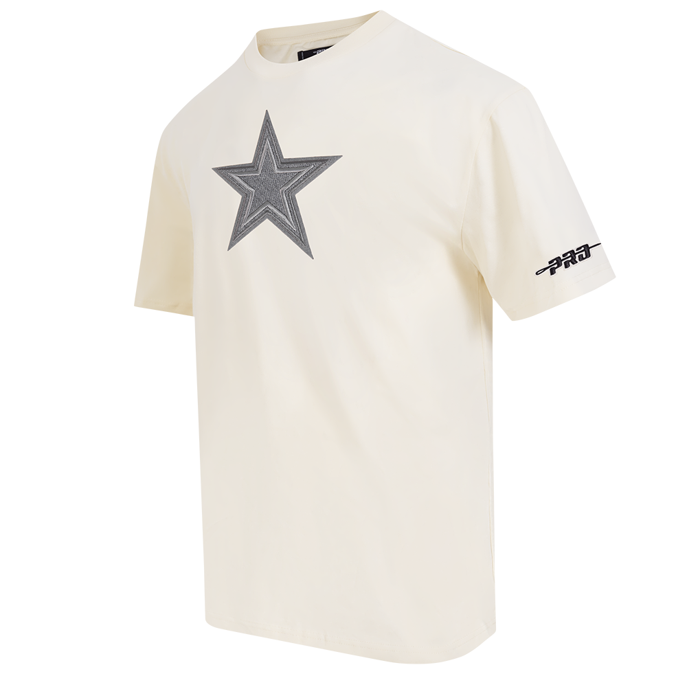 NFL DALLAS COWBOYS REVERSE FRENCH TERRY MEN'S COTTON JERSEY DROP SHOULDER TEE (EGGSHELL)