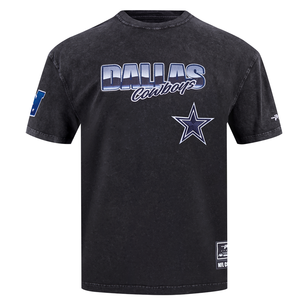 NFL DALLAS COWBOYS T-SHIRT CHROME EN JERSEY DE COTON À ÉPAULES TOMBANTES POUR HOMME (NOIR DÉLAVÉ)