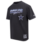 NFL DALLAS COWBOYS T-SHIRT CHROME EN JERSEY DE COTON À ÉPAULES TOMBANTES POUR HOMME (NOIR DÉLAVÉ)