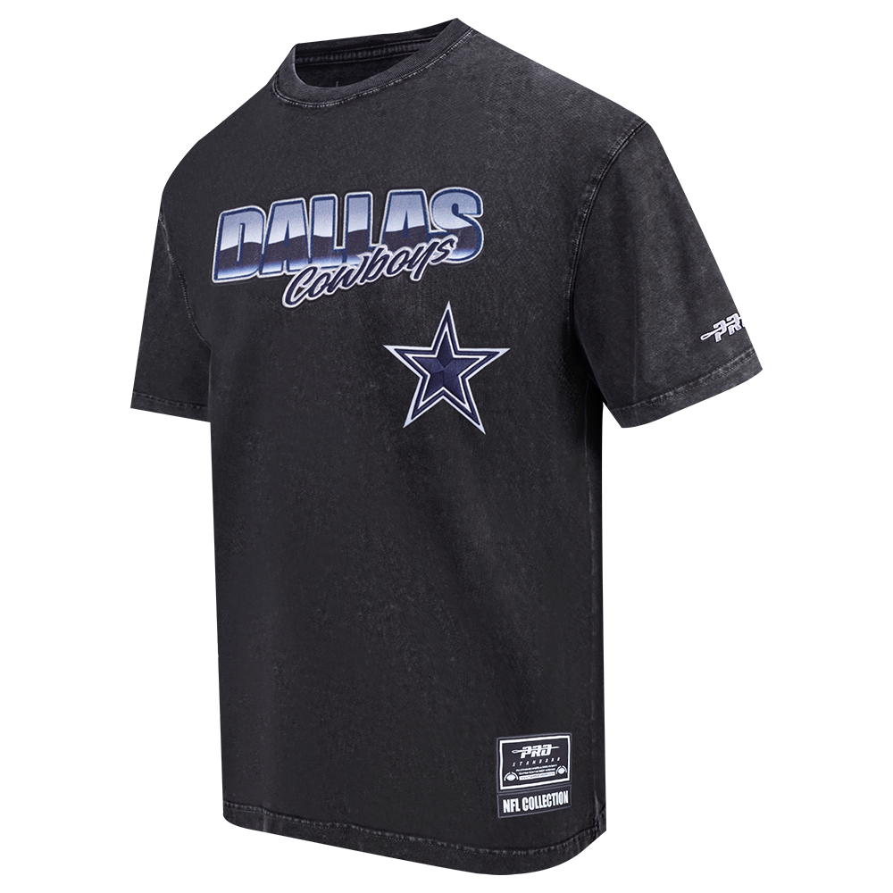 NFL DALLAS COWBOYS T-SHIRT CHROME EN JERSEY DE COTON À ÉPAULES TOMBANTES POUR HOMME (NOIR DÉLAVÉ)