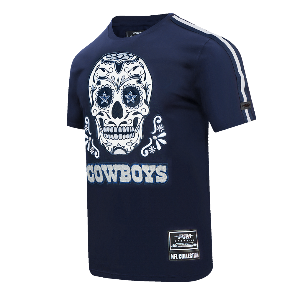 NFL DALLAS COWBOYS SUGAR SKULL MEN'S SINGLE JERSEY STRIPED TEE (MIDNIGHT NAVY)