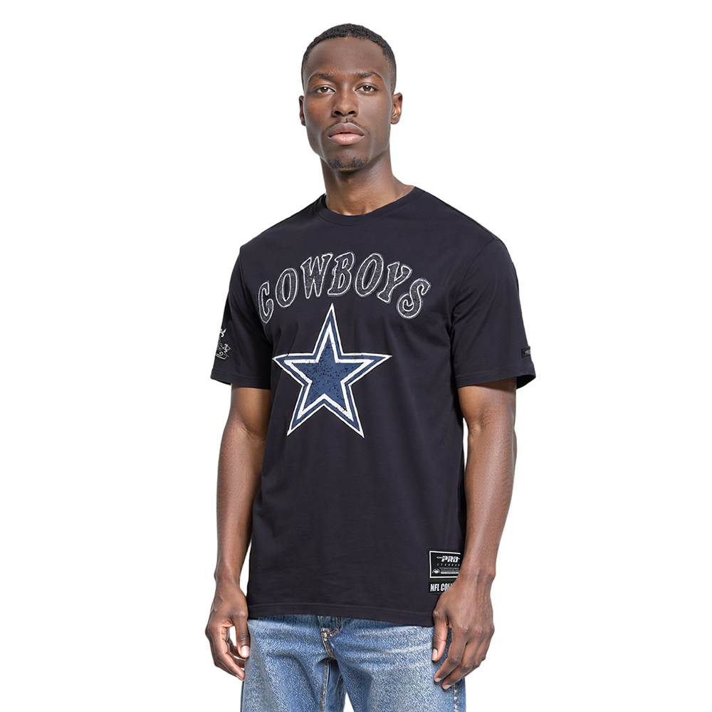 NFL DALLAS COWBOYS REBEL ATHLETICS T-SHIRT EN JERSEY SIMPLE À LOGO EMPILÉ POUR HOMME (NOIR)