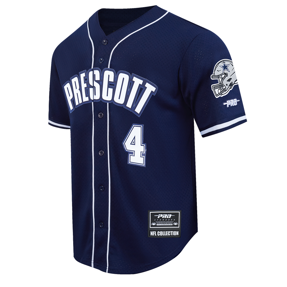 NFL DALLAS COWBOYS DAK PRESCOTT #4 CLASSIC MESH PNN MEN'S MESH BUTTON DOWN SHIRT (MIDNIGHT NAVY)