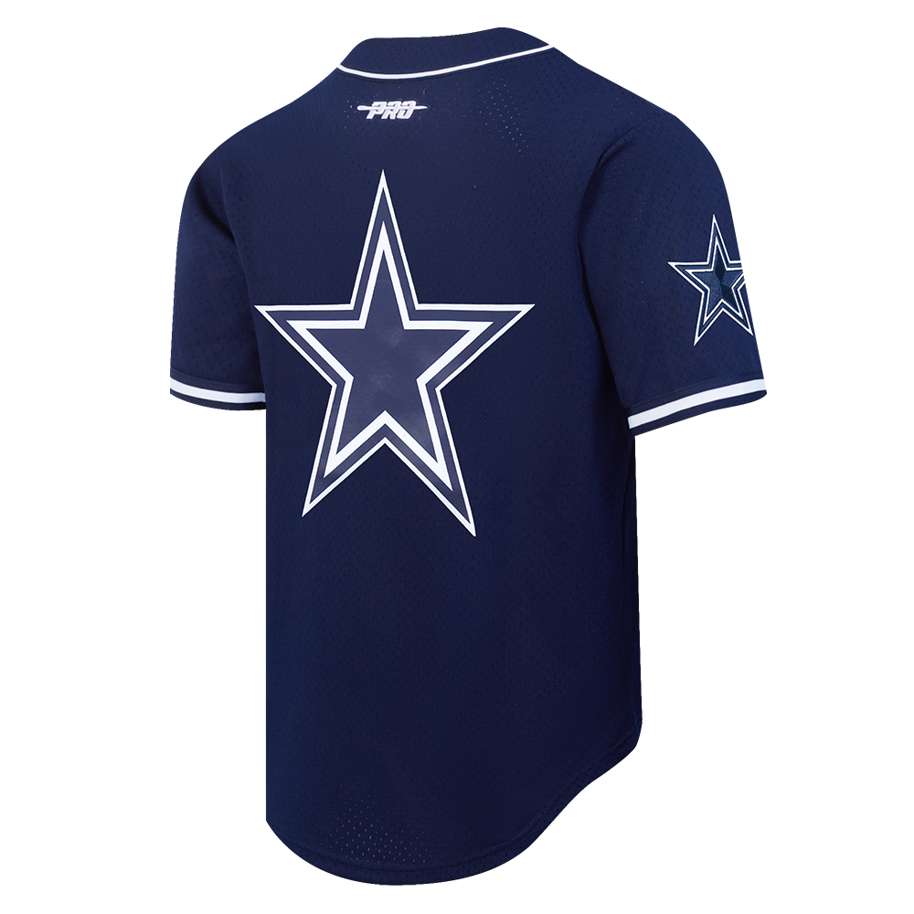NFL DALLAS COWBOYS DAK PRESCOTT #4 CLASSIC MESH PNN MEN'S MESH BUTTON DOWN SHIRT (MIDNIGHT NAVY)