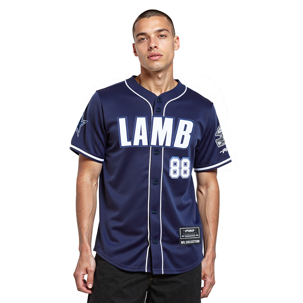 NFL DALLAS COWBOYS CEE DEE LAMB #88 CLASSIC MESH PNN MEN'S MESH BUTTON DOWN SHIRT (MIDNIGHT NAVY)