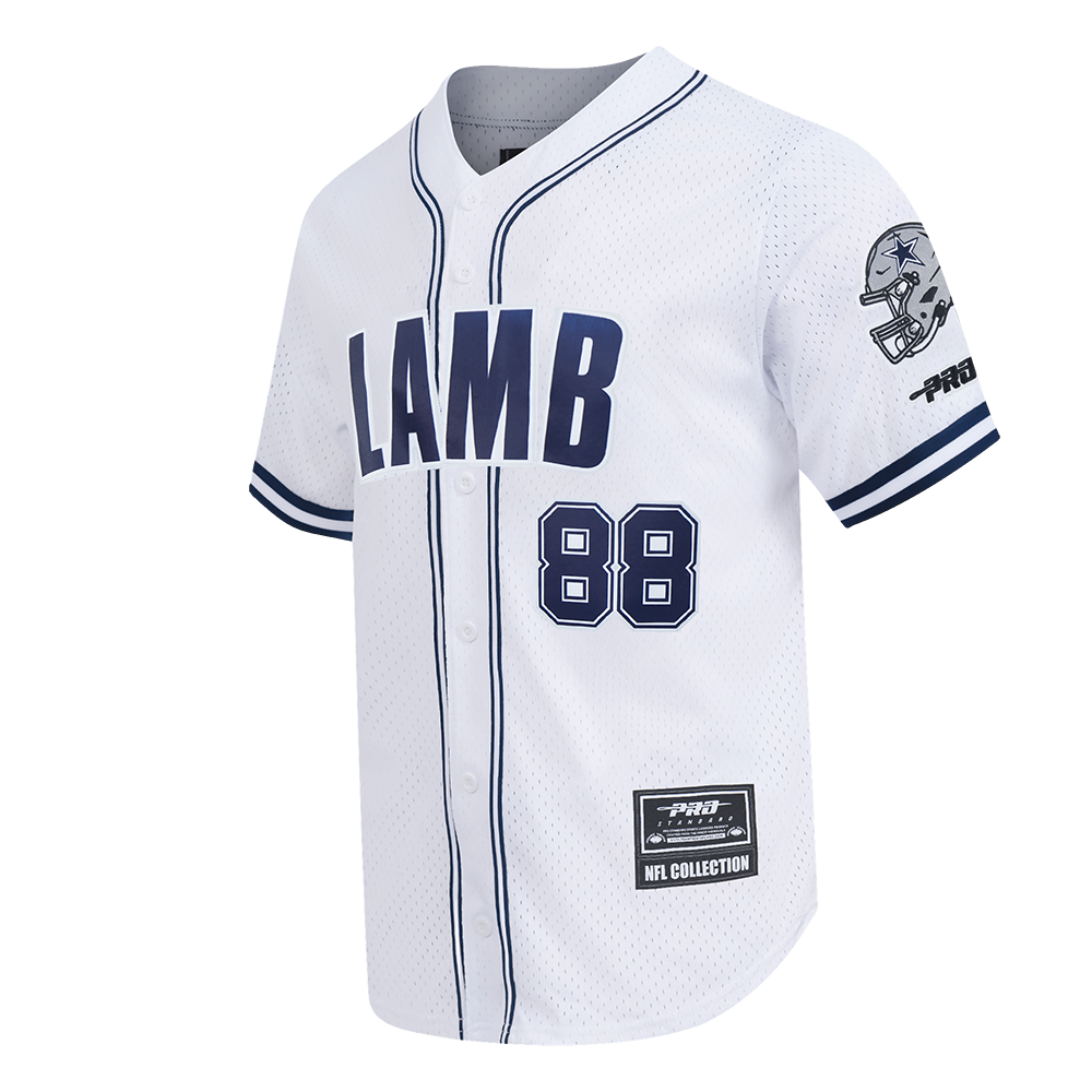NFL DALLAS COWBOYS CEE DEE LAMB #88 CLASSIC MESH PNN CHEMISE BOUTONNÉE EN FILET POUR HOMME (BLANC/MARINE MINUIT)