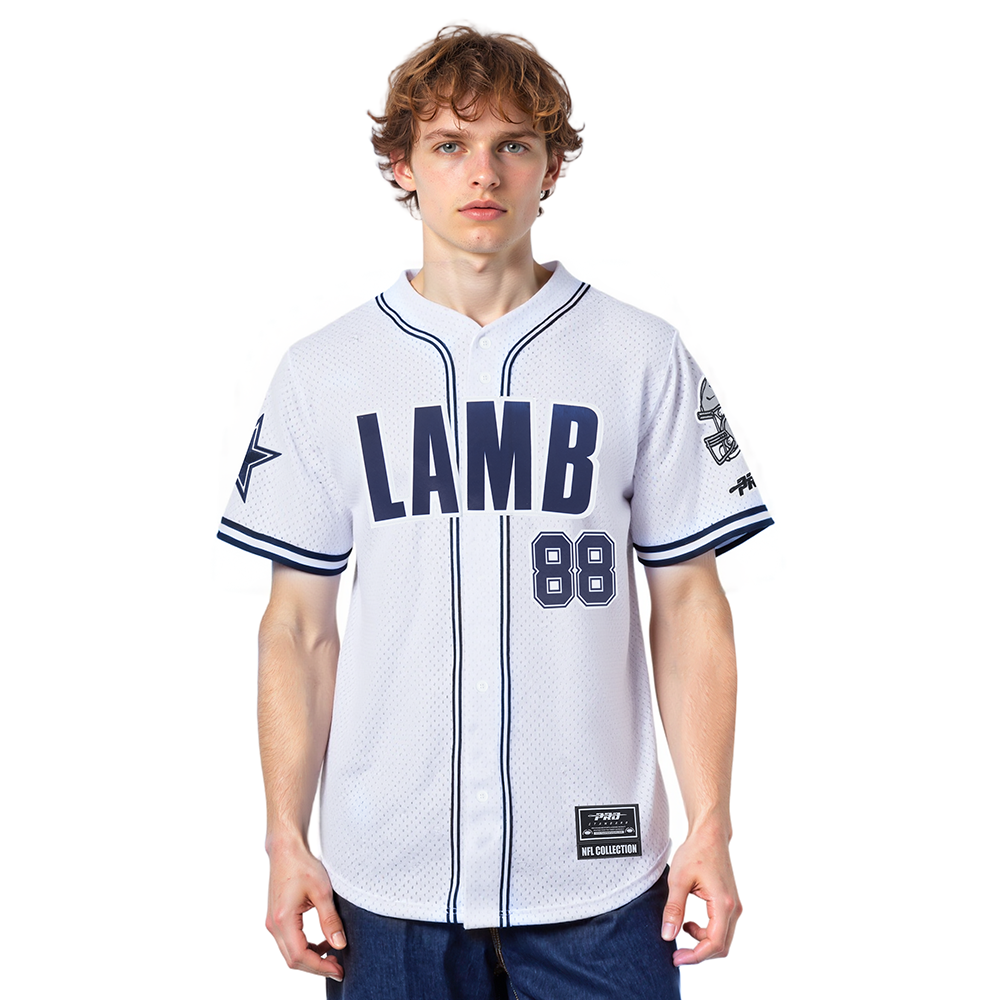 NFL DALLAS COWBOYS CEE DEE LAMB #88 CLASSIC MESH PNN CHEMISE BOUTONNÉE EN FILET POUR HOMME (BLANC/MARINE MINUIT)