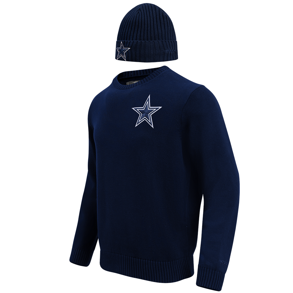 NFL DALLAS COWBOYS KNIT BOX SET SWEATER & BEANIE COMBO (MIDNIGHT NAVY)