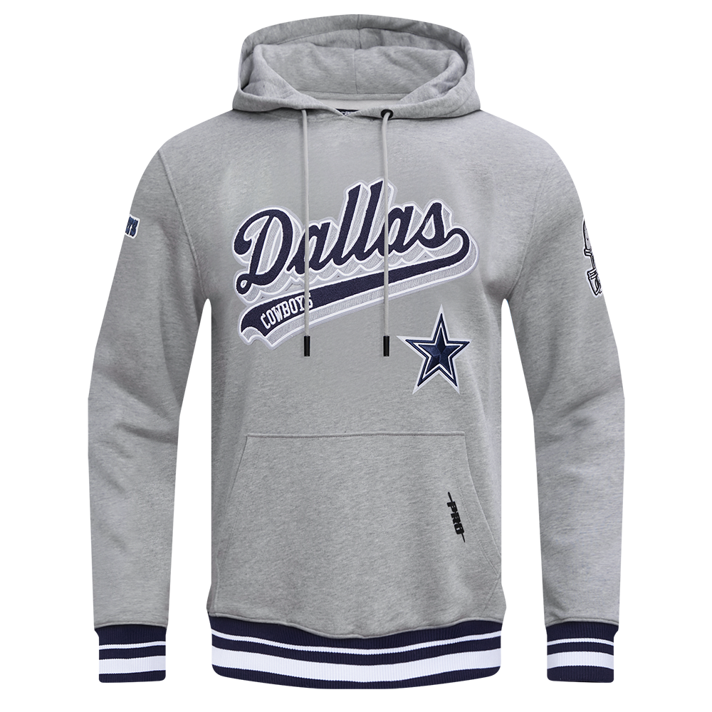 NFL DALLAS COWBOYS SCRIPT TAIL CHANDAIL À CAPUCHON EN MOLLETON CÔTELÉ POUR HOMME (GRIS CHINÉ/MARINE MINUIT)