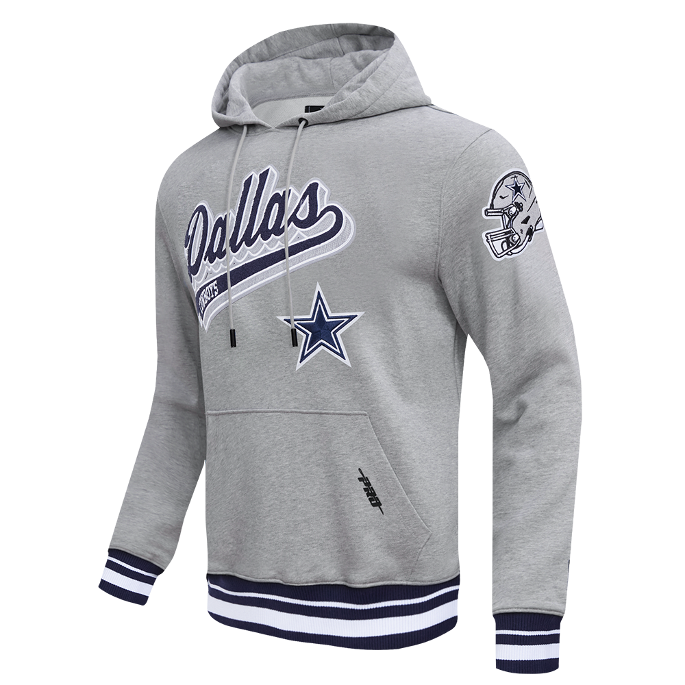 NFL DALLAS COWBOYS SCRIPT TAIL MEN'S RIB FLEECE PULLOVER HOODIE (HEATHER GREY/MIDNIGHT NAVY)