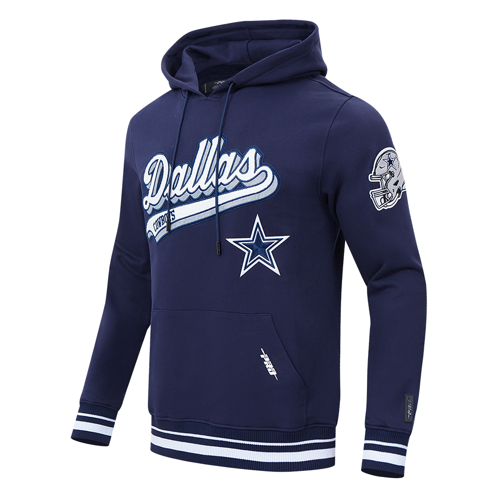 NFL DALLAS COWBOYS SCRIPT TAIL MEN'S RIB FLEECE PULLOVER HOODIE (MIDNIGHT NAVY)