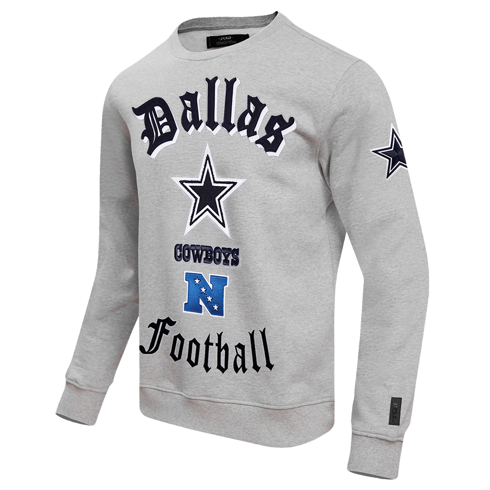 NFL DALLAS COWBOYS OLD ENGLISH MEN'S CREWNECK (HEATHER GREY)