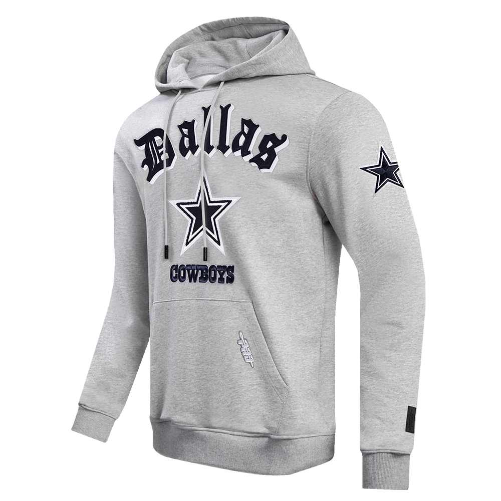 NFL DALLAS COWBOYS OLD ENGLISH MEN'S PULLOVER HOODIE (HEATHER GREY)