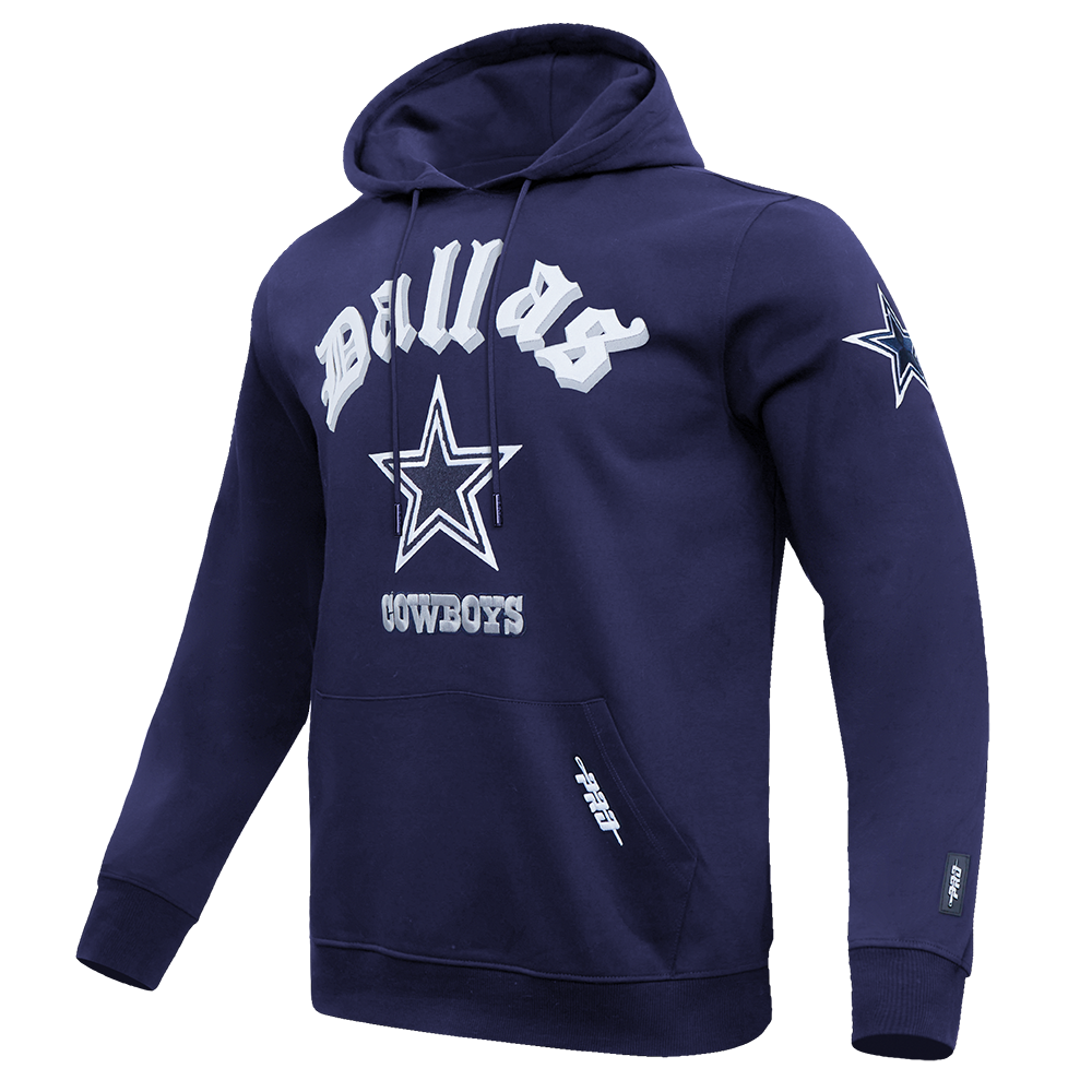NFL DALLAS COWBOYS OLD ENGLISH MEN'S PULLOVER HOODIE (MIDNIGHT NAVY)