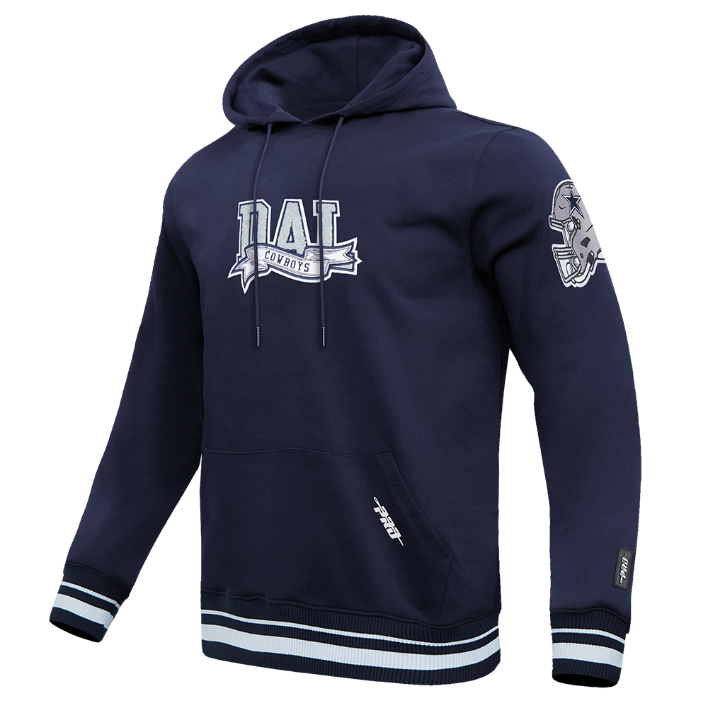 NFL DALLAS COWBOYS TEAM PENNANTS MEN'S RIB FLEECE PULLOVER HOODIE (MIDNIGHT NAVY)