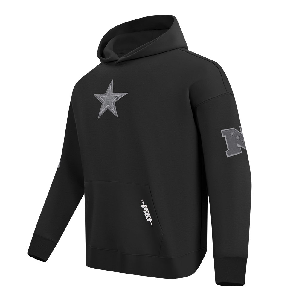 NFL DALLAS COWBOYS REVERSE FRENCH TERRY MEN'S DROP SHOULDER FLEECE PULLOVER HOODIE (BLACK)