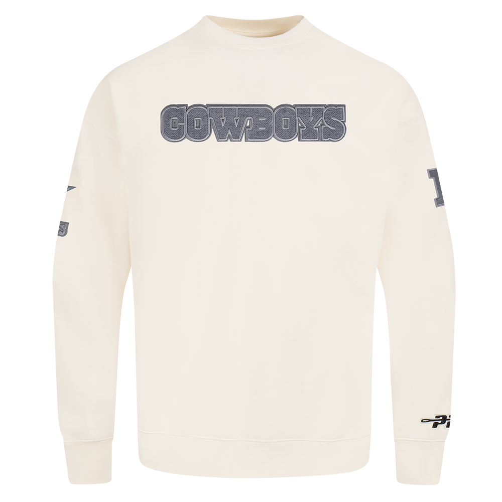 NFL DALLAS COWBOYS REVERSE FRENCH TERRY MEN'S DROP SHOULDER FLEECE CREWNECK (EGGSHELL)