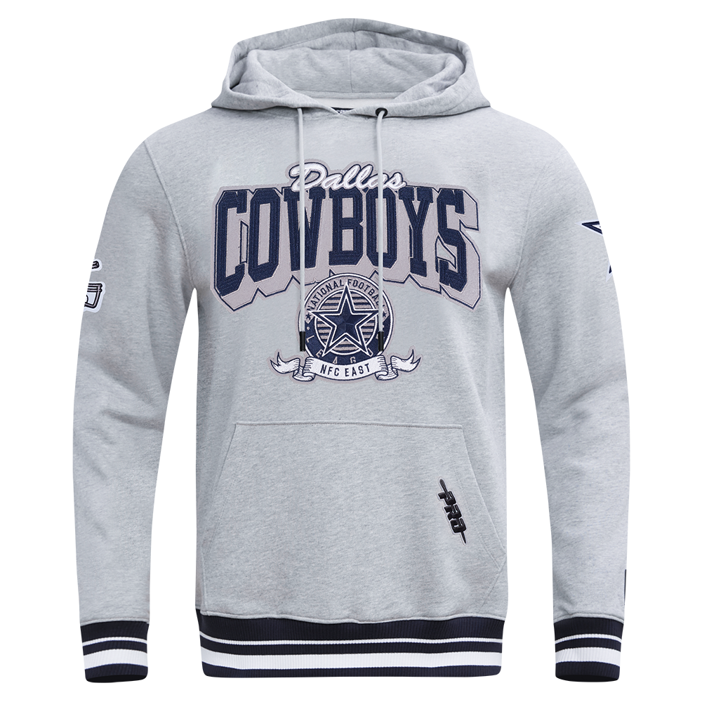 NFL DALLAS COWBOYS TEAM BADGE MEN'S RIB FLC PO HOODIE (HEATHER GREY/MIDNIGHT NAVY)