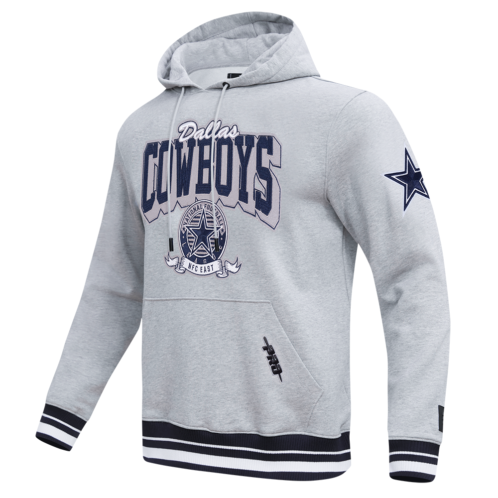 NFL DALLAS COWBOYS TEAM BADGE MEN'S RIB FLC PO HOODIE (HEATHER GREY/MIDNIGHT NAVY)