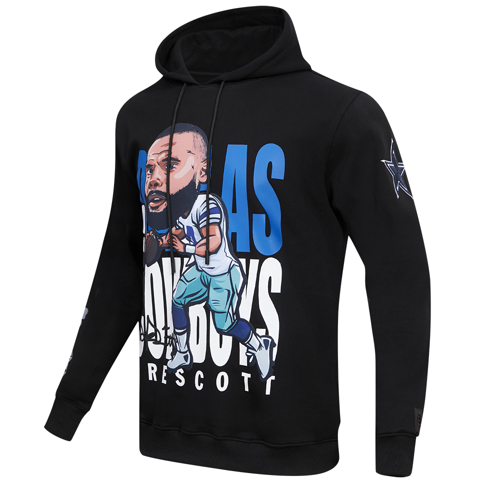 NFL DALLAS COWBOYS DAK PRESCOTT #4 REMIX AVATAR MEN'S FLEECE PULLOVER HOODIE (BLACK)
