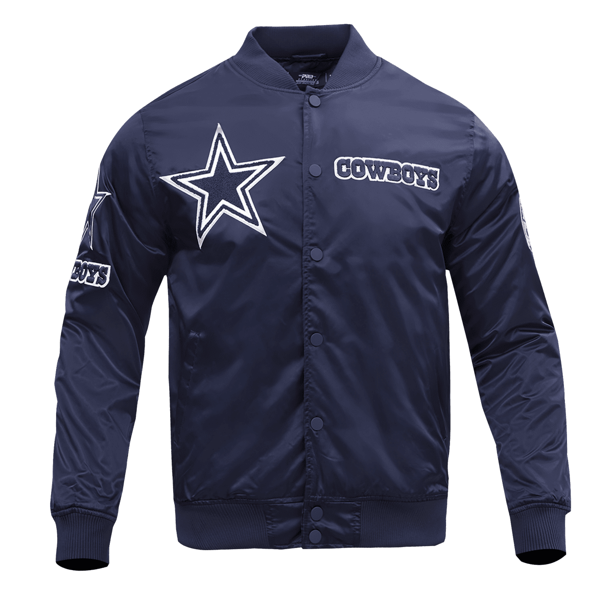 NFL DALLAS COWBOYS BLOUSON EN SATIN À LOGO IMPRIMÉ À LA POITRINE POUR HOMME (MARINE MINUIT)