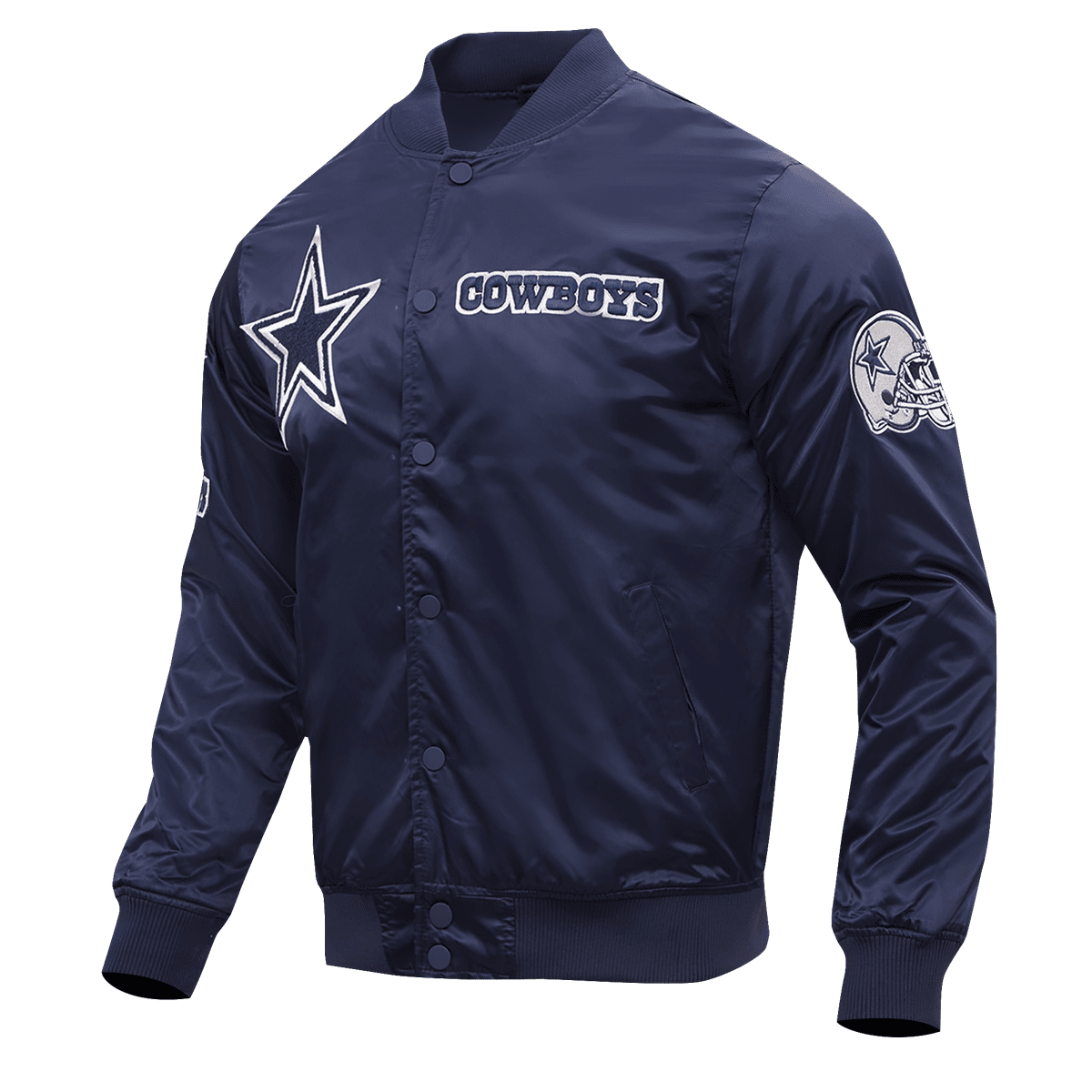 NFL DALLAS COWBOYS CHEST HIT MEN'SLOGO SATIN JACKET (MIDNIGHT NAVY)