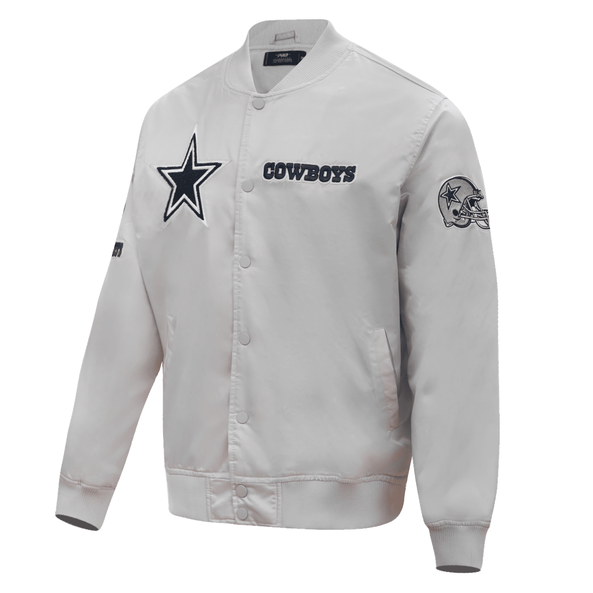 NFL DALLAS COWBOYS CHEST HIT MEN'SLOGO SATIN JACKET (SILVER)
